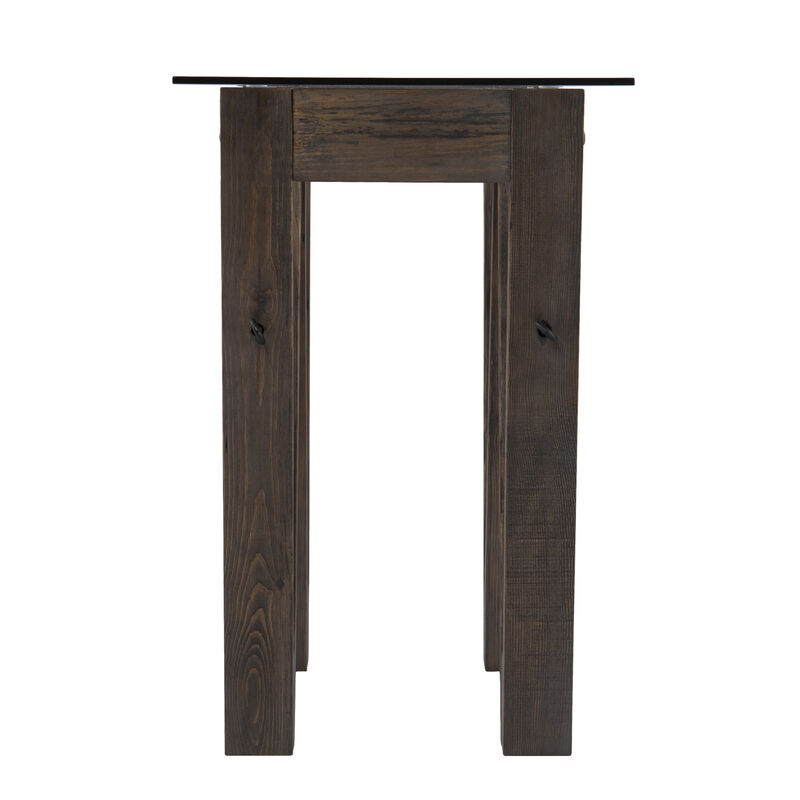 HomeRoots 46" Clear Gray and Brown Glass and Solid Wood Abstract Console Table image number 2