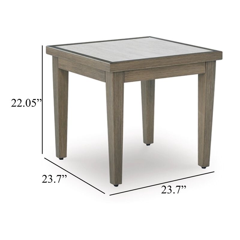 Inaya Outdoor Square End Table, Beige Sintered Stone, 24 Inch Brown - Benzara