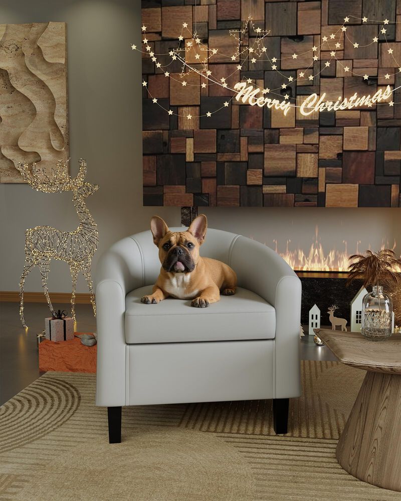 Faux Leather Sofa Accent Chair for Living Room Bedroom Reading Room, Outdoor Relax, Grey image number 2