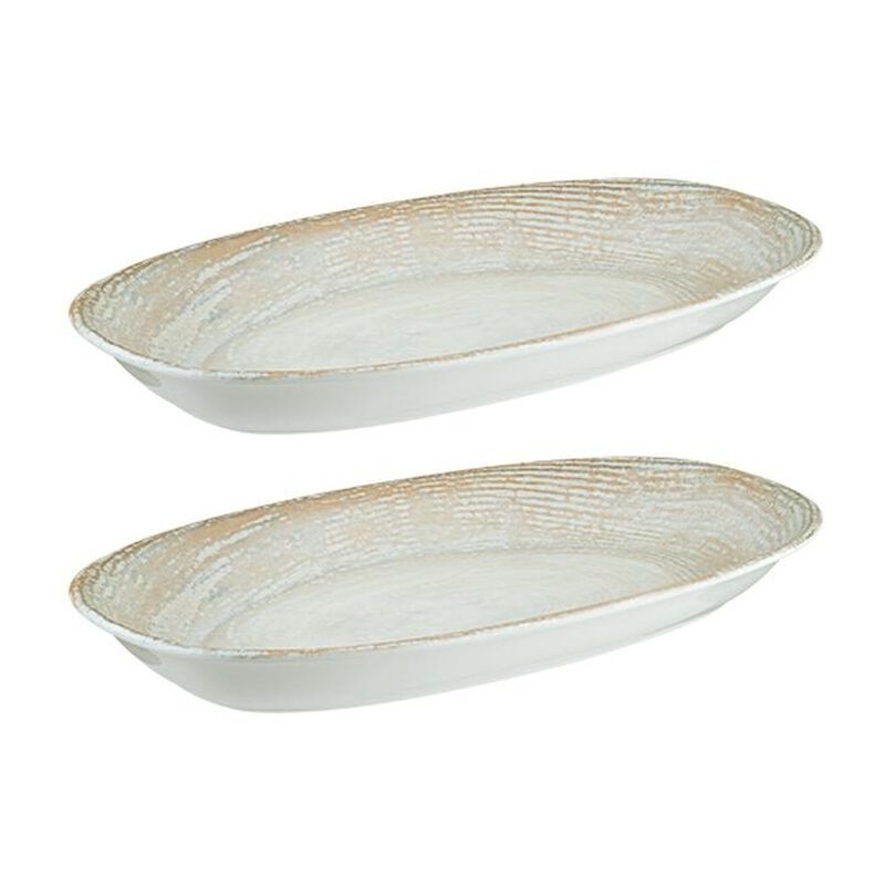 Patera 6" x 3.5" x h:0.75" Oval Decorated Porcelain Platter (Set of 2)