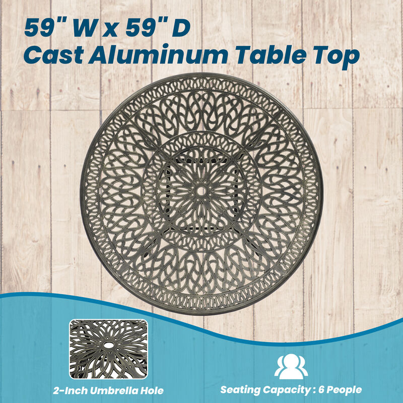 MONDAWE 7-Piece Cast Aluminium Patio Dining Set Aluminum Round Table with 6 Stationary Chairs image number 3