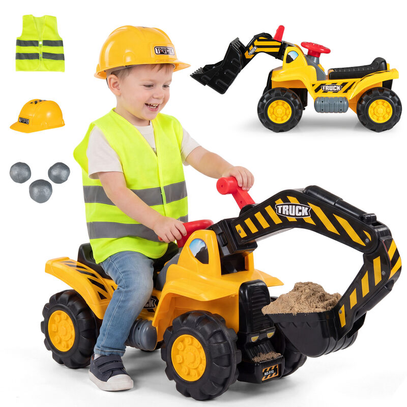 3-in-1 Kids Ride-On Excavator Bulldozer with Engine Sound and Helmet image number 5
