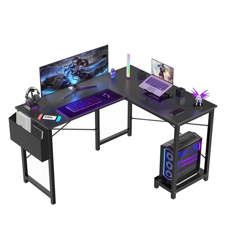 Sweetcrispy L Shaped Computer Desk - Gaming Table Corner Desk 50 Inch PC Writing Black Desk Study Desks with Wooden Desktop CPU