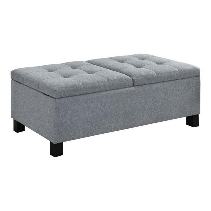 Wooden Ottoman with Hidden Storage Compartment, Gray and Black-Benzara