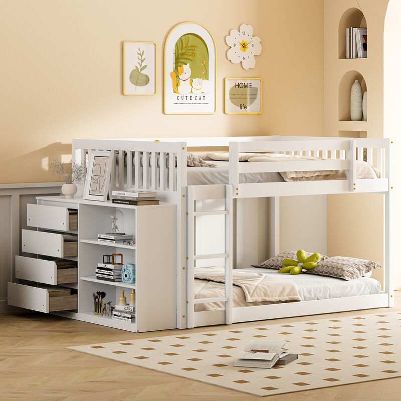Whisen 92.4"x57" Full over Full Bunk Bed with 4 Drawers 3 Shelves, Solid Wood for Kids Bedroom image number 3