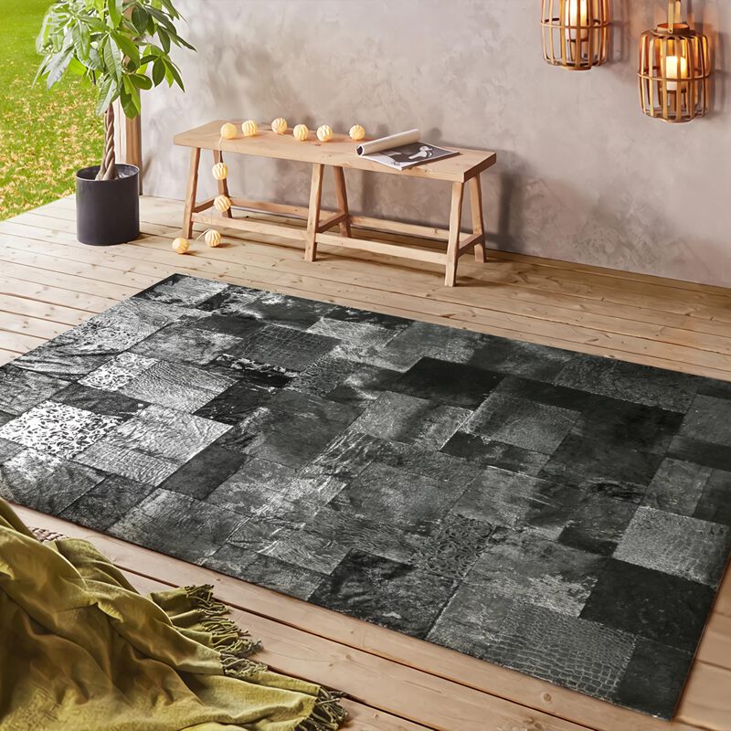 Black & Silver Leaf Cowhide Area Rug_9.5 x 13.5 ft image number 1