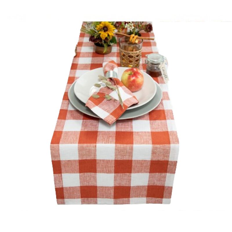 Solino Home Buffalo Check 100% Linen Table Runner &ndash; Handcrafted, Machine Washable, Perfect for Holiday and Everyday Dining