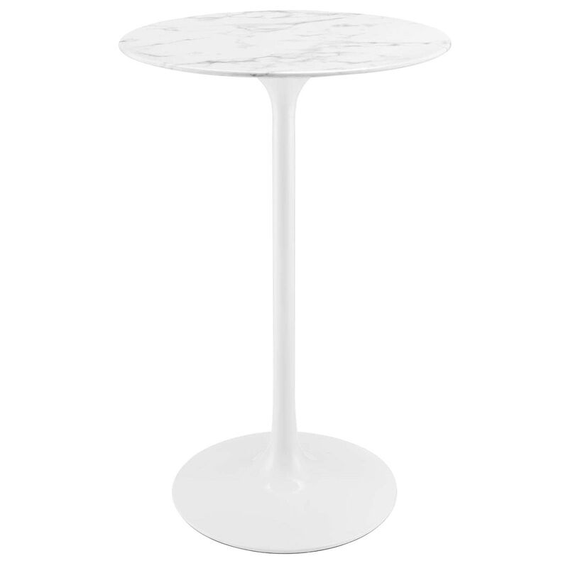 Modway Lippa Bar Table, 28" Artificial Marble Round Top, White