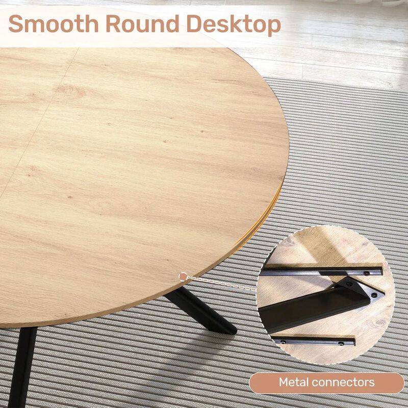 Envelor Round Solid Wood Dining Table with Metal Legs image number 2