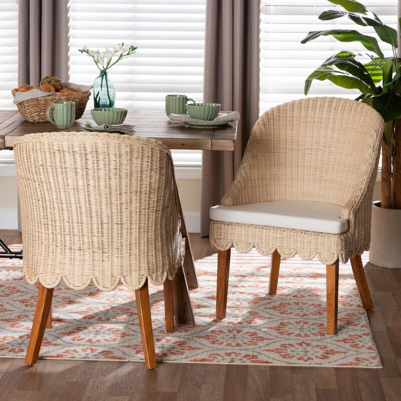 bali & pari Mabel Natural Rattan 2-Piece Dining Chair Set - Handwoven Wicker Accent Chair with Wingback Frame and Seat Cushion for Kitchen or Dining Room image number 6
