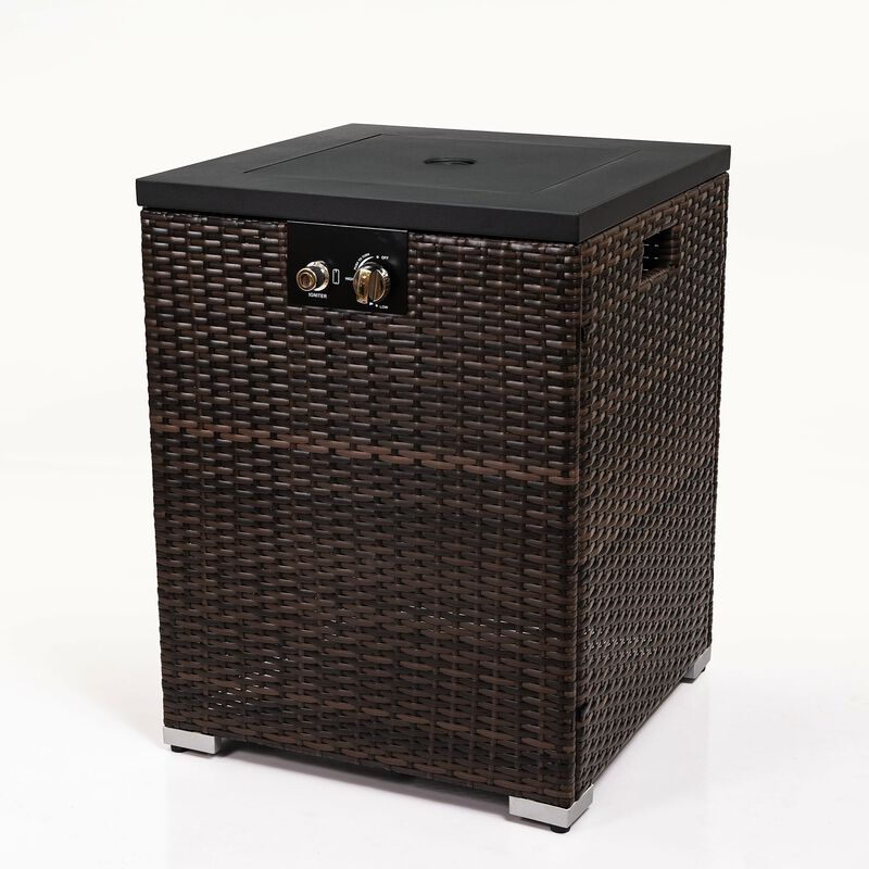 Mondawe Outdoor Wicker Fire Pit Pillar With Glass Windproof Cover