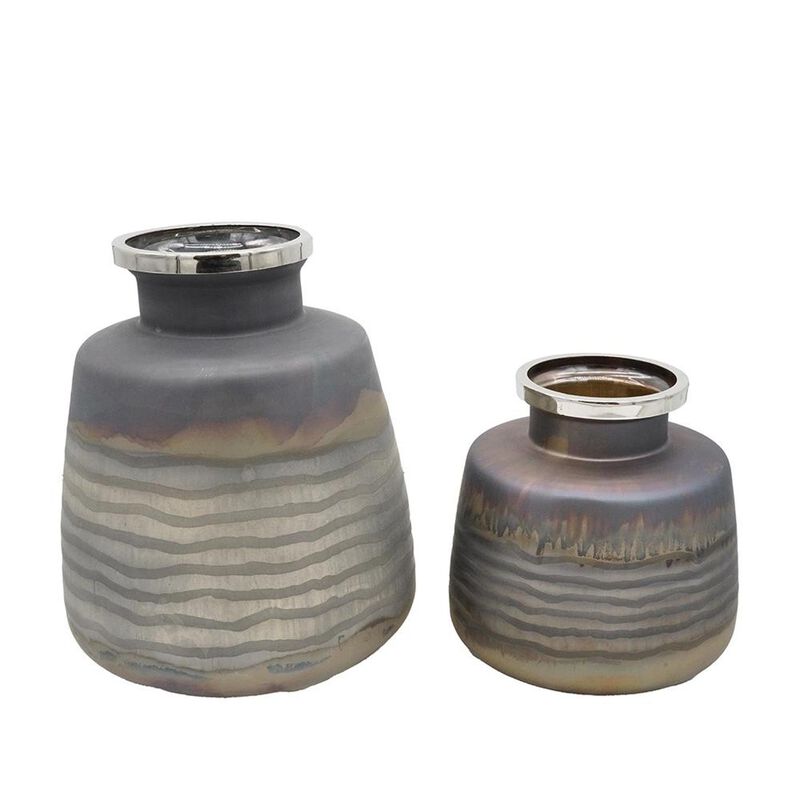 HomeRoots Set of Two Black And Gray Abstract Glass Round Table Vases image number 0