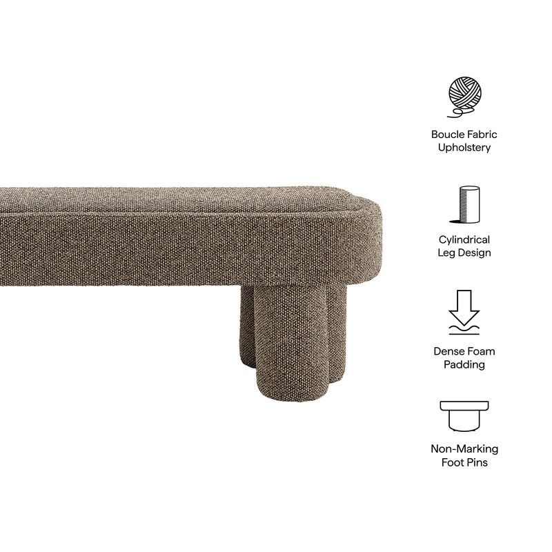 Modway Mossi 52-Inch Modern Oval Boucle Fabric Bench in Marble &ndash; Upholstered Accent Bench with Cylindrical Clover-Leg Base for Bedroom, Entryway, or Living Room image number 3
