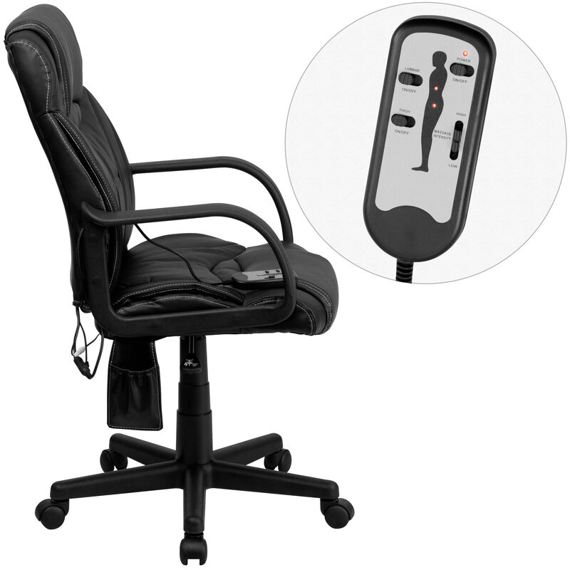 Laverne Mid-Back Ergonomic Massaging Black LeatherSoft Executive Swivel Office Chair with Arms image number 7