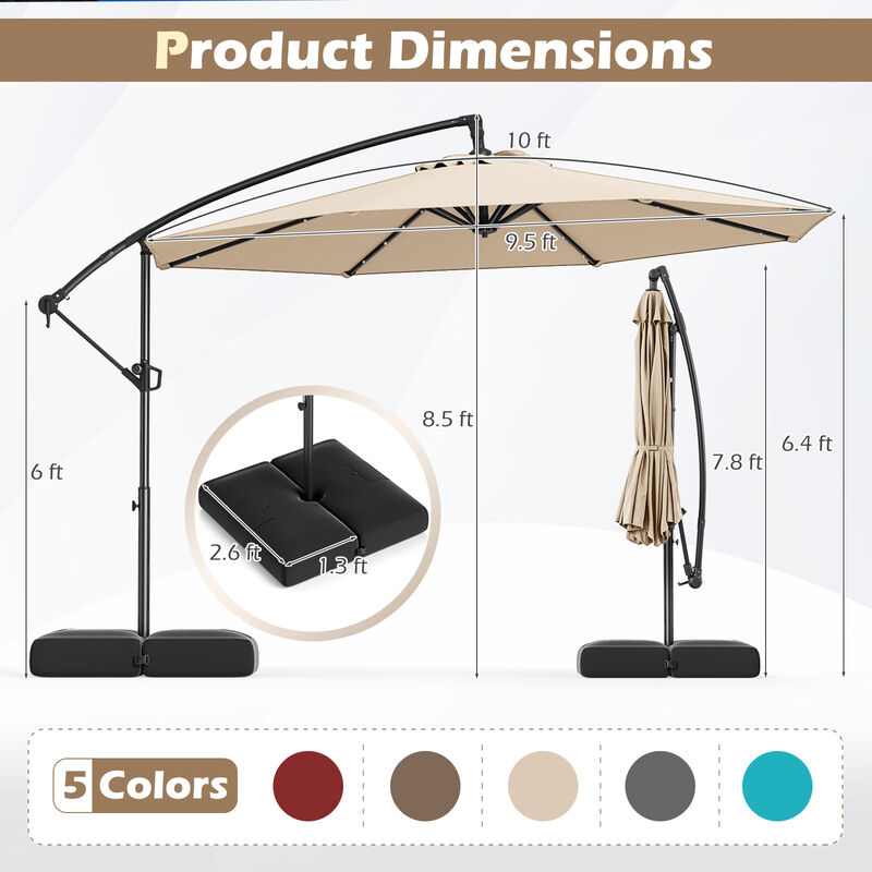 Solar Offset Umbrella with 32 LED Lights &ndash; Hanging Patio Shade with Base