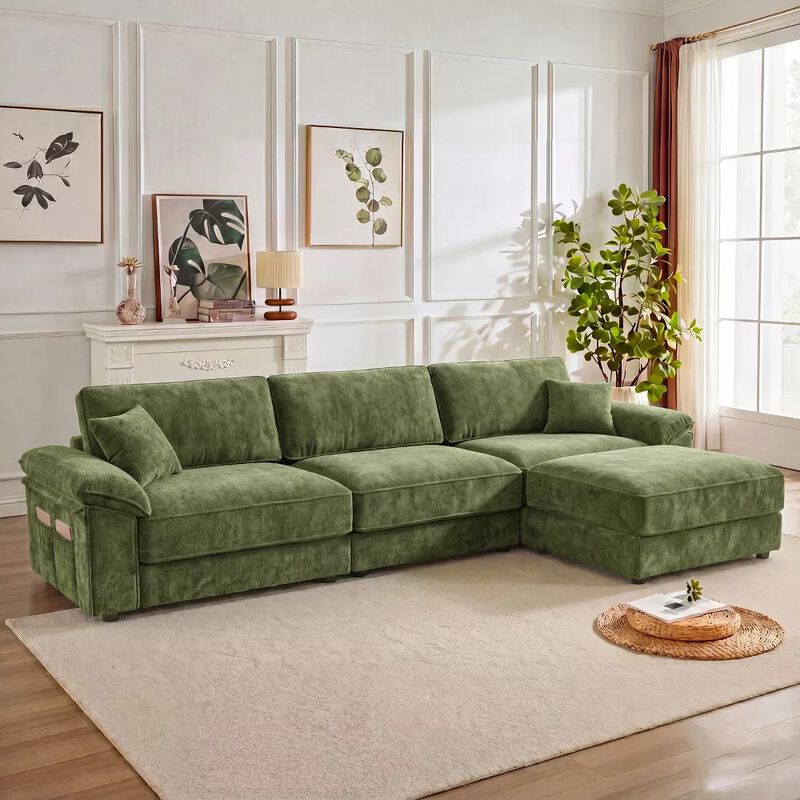 Vipbear 118" Modular L-Shaped Cloud Couch with Movable Ottoman, Chenille Sectional Sofa Living Room image number 9