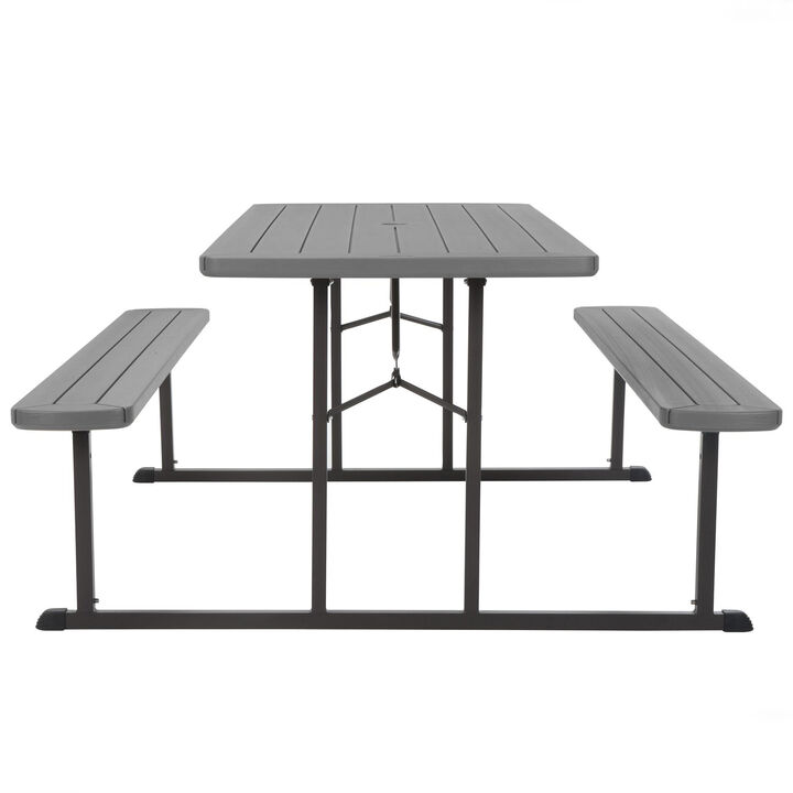 6 ft. Folding Picnic Table, Wood Grain Resin with Steel Legs