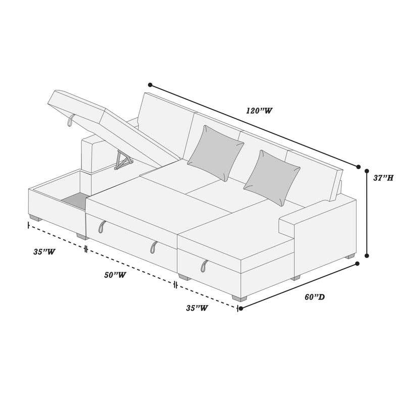 Jaklix U‑Shaped Corduroy Convertible Sleeper Sectional Sofa image number 9