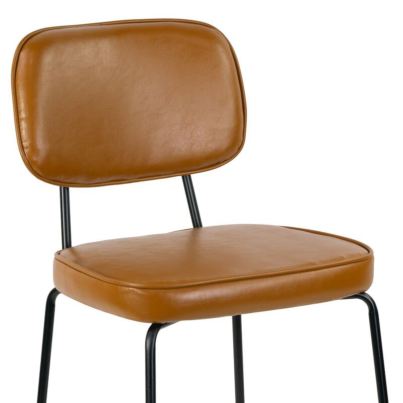 Glamour Home Set of 2 Avel Cappuccino Faux Leather Counter Stool with Black Metal Legs