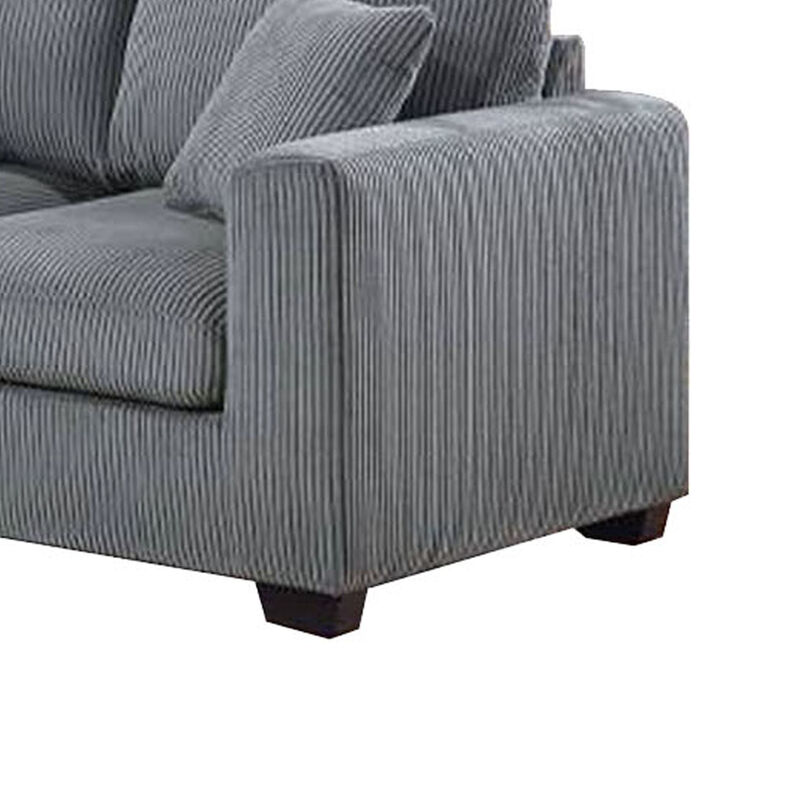 Jesica 2pc Loveseat n Sofa Set, 2 Accent Pillows, Gray Corduroy Fabric - Benzara