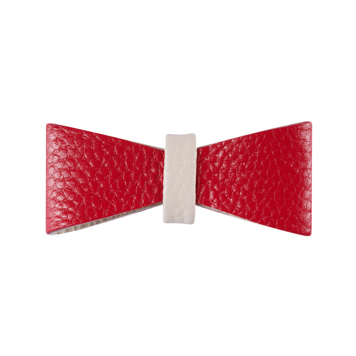 POISEPUP Cute Handmade Genuine Soft Full Grain Leather Dog Bow Tie - Red | Cream