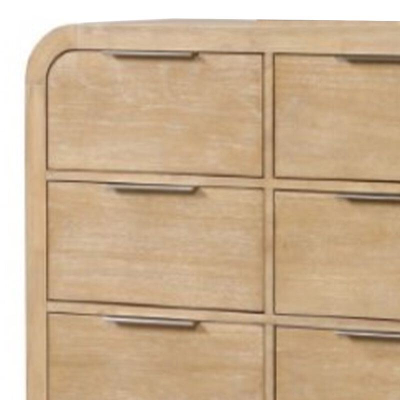 Rexa Wide Dresser, 9 Drawers, Natural Brown Wood, Metal Finger Pulls image number 3
