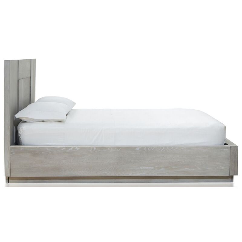 Glimps California King Platform Bed, Cross Grain Panel Headboard, Gray - Benzara