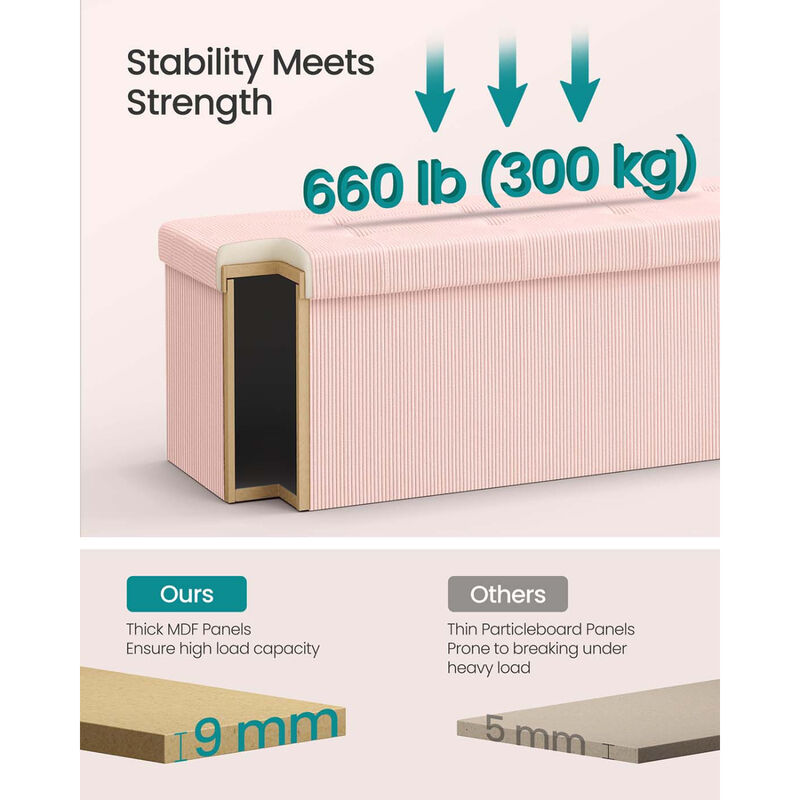 Folding Storage Bench Ottoman Footrest Seat with Hidden Compartment image number 4