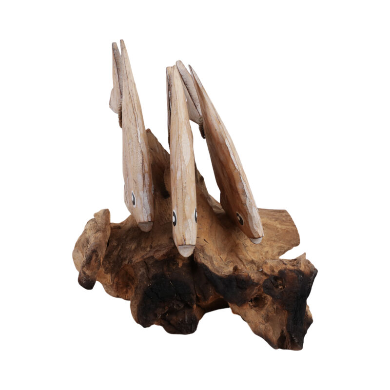 14" Wood Swimming Fish On Branch, Wht/nat image number 2