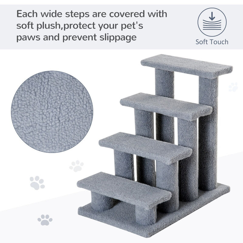 Gray Feline Climber: 25" 4-Step Carpeted Cat Stairs with Toy image number 3