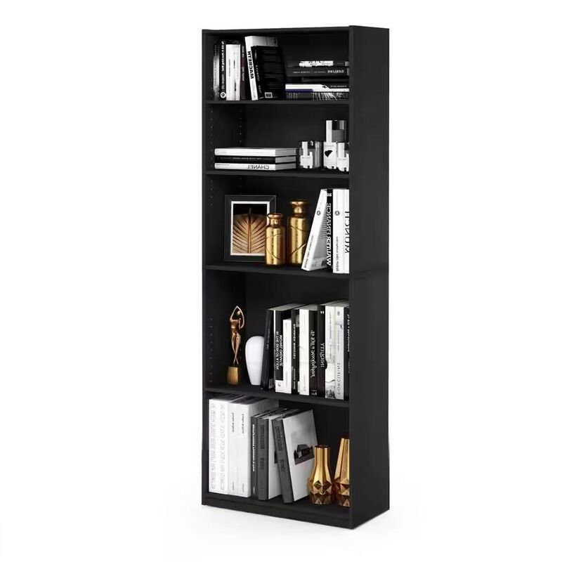 Hivvago 71-inch Tall 5-Shelf Bookcase in Black Wood Finish