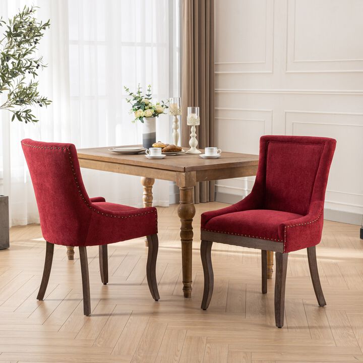 Whisen 2-Piece 22.8inch Upholstered Dining Chairs, Thickened Fabric Solid Wood Legs Bronze Nailhead for Kitchen Dining Room