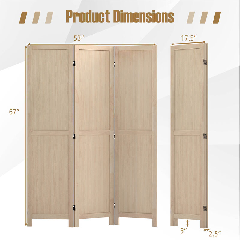 3 Panel Room Divider Folding Privacy Screen for Bedroom or Restaurant-Beige image number 2