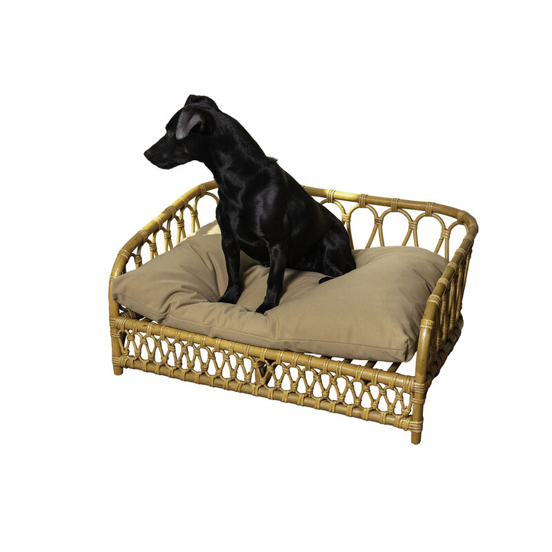 Elevated Bohemian Handwoven Rattan Dog Daybed with Machine-Washable Cushion