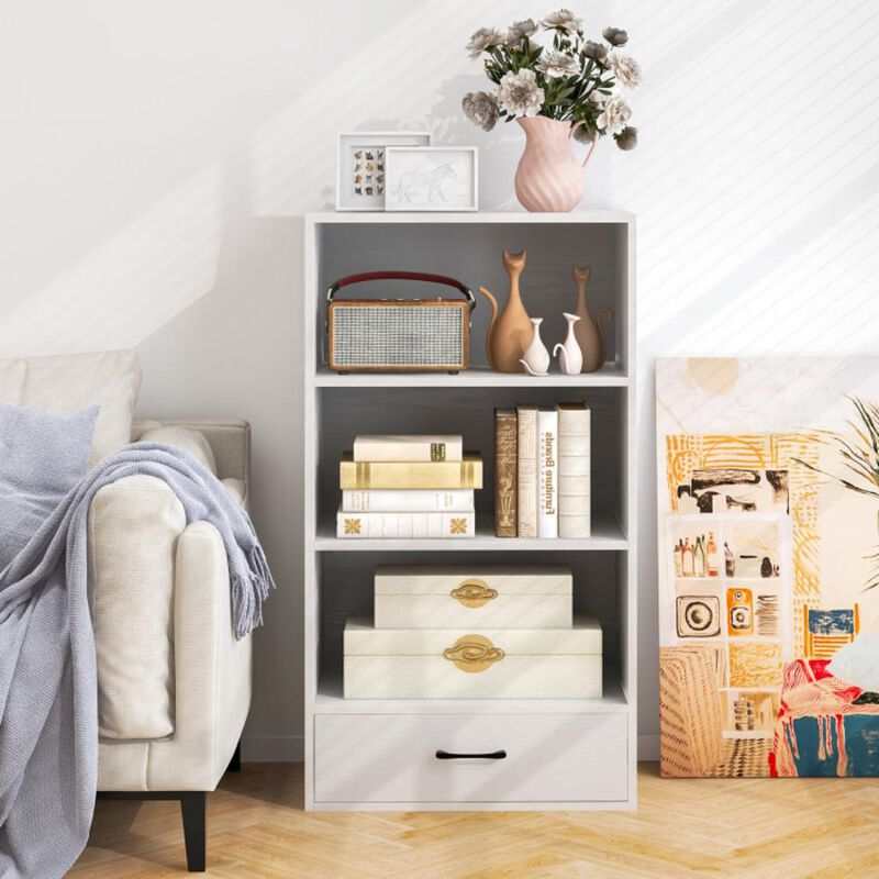 Hivvago 4-Tier Storage Bookcase with Open Shelves Drawer and Anti-toppling Device