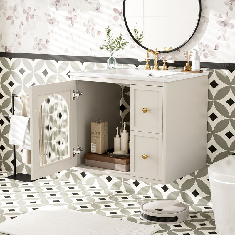 ELEMENT ACE Compact Wall Mounted Bathroom Vanity Set with Ceramic Sink and Storage Cabinet image number 3