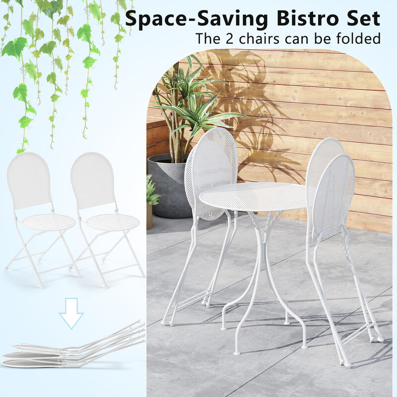 Metal Bistro Patio Furniture Set &ndash; Round Table & 2 Folding Chairs