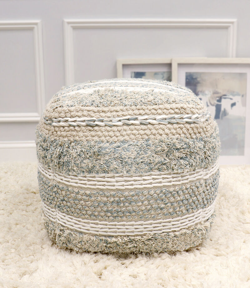 Pasargad Home Grandcanyon Cotton Braided Pouf, Beige