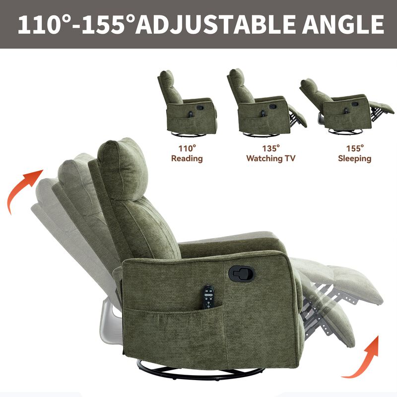 Chenille Manual Recliner Chair with Heat and Massage, Living Room Rocker and Swivel Chair image number 8
