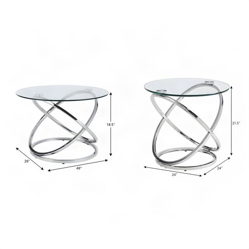 FurniFact Metal and Glass-Top Nesting Cocktail and Round End Table Set of 3 image number 7