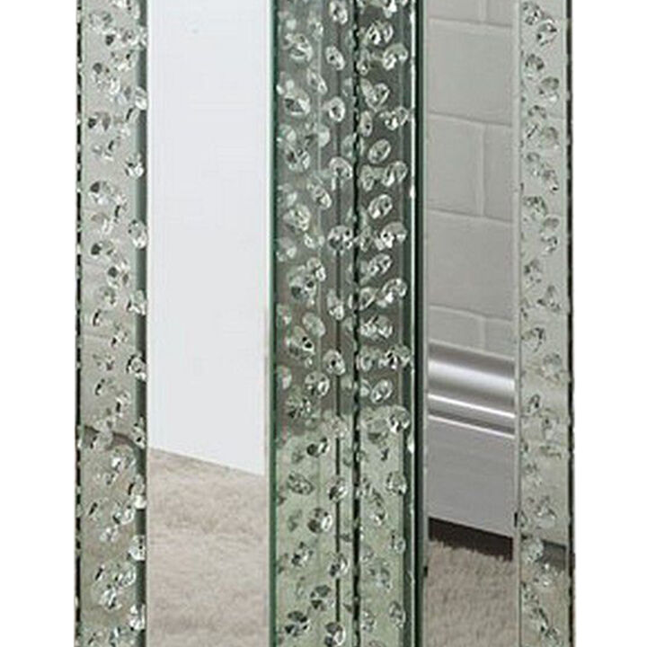 Pedestal with Mirrored Trim and Faux Crystal Accent, Silver-Benzara