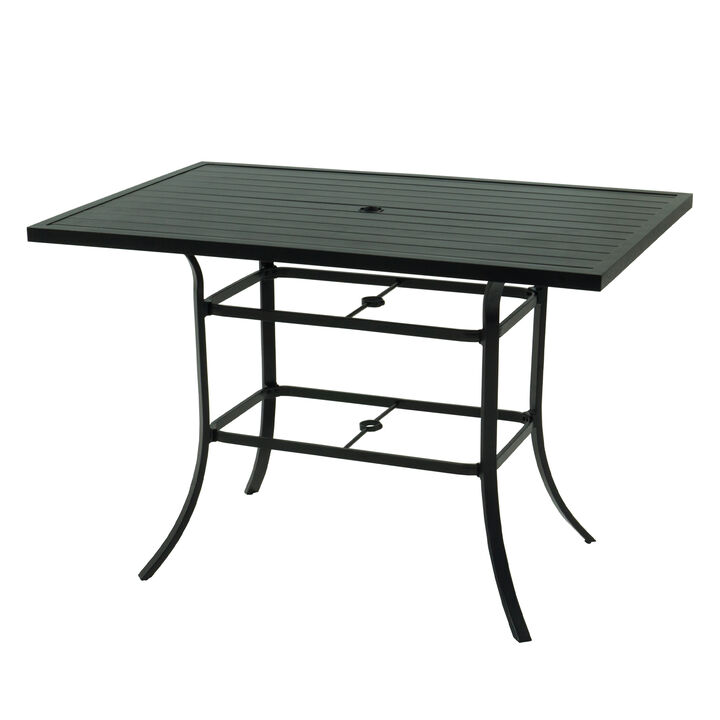 MONDAWE 60“ x 40" Rectangular Aluminum Outdoor Patio Dining Bar Table with Umbrella Hole, Black