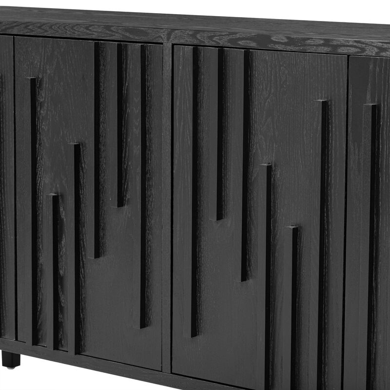 Clihome 59.8" Modern Farmhouse Linear Design Sideboard, 4-Door Ash Veneer Storage Cabinet with Hidden Handles