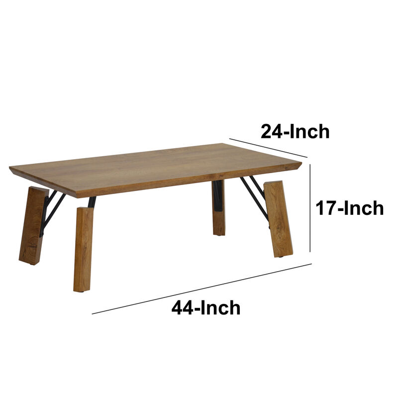 Rectangular Wooden Coffee Table with Block Legs, Natural Brown