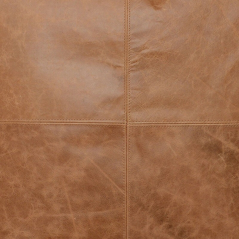 Square Leatherette Throw Pillow with Stitched Details, Brown - Benzara