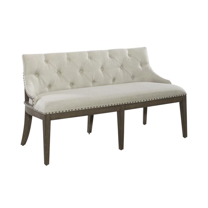 Liberty Furniture Americana Farmhouse Upholstered Shelter Dining Bench in Dusty Taupe