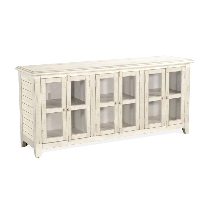 Rena TV Media Entertainment Console with Shelves, 70 Inch Rustic White - Benzara