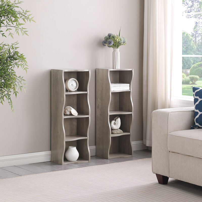 Merax 8-layer adjustable shelf ultra-thin bookshelf with a wavy border design image number 2