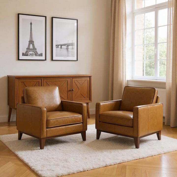 Caspar Leather Arm Chair in Caramel (Set of 2)