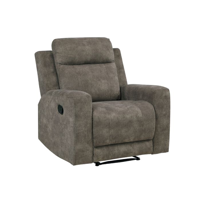 Diti Manual Pull Tab Reclining Chair, Brown Stain Resistant Microfiber